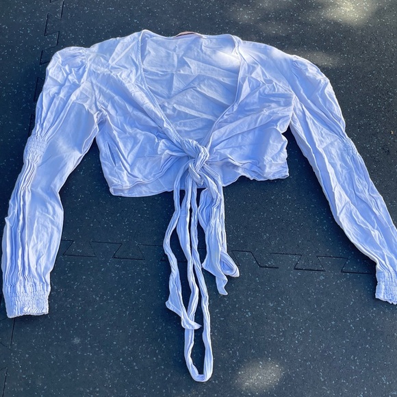 Zara Tops - Zara Light Blue Tie-Front Blouse